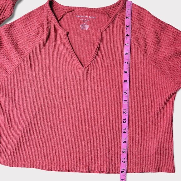 American Eagle Soft & Sexy Plush Crop Oversized Waffle Knit Sweater Small S Boxy - Picture 6 of 10